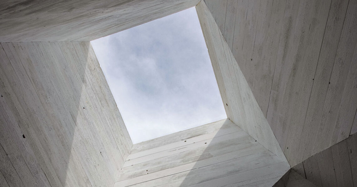 Interior and architectural details of the Poetic Daylight Pavilion – a modular timber structure exploring the power of natural light and minimalistic design.